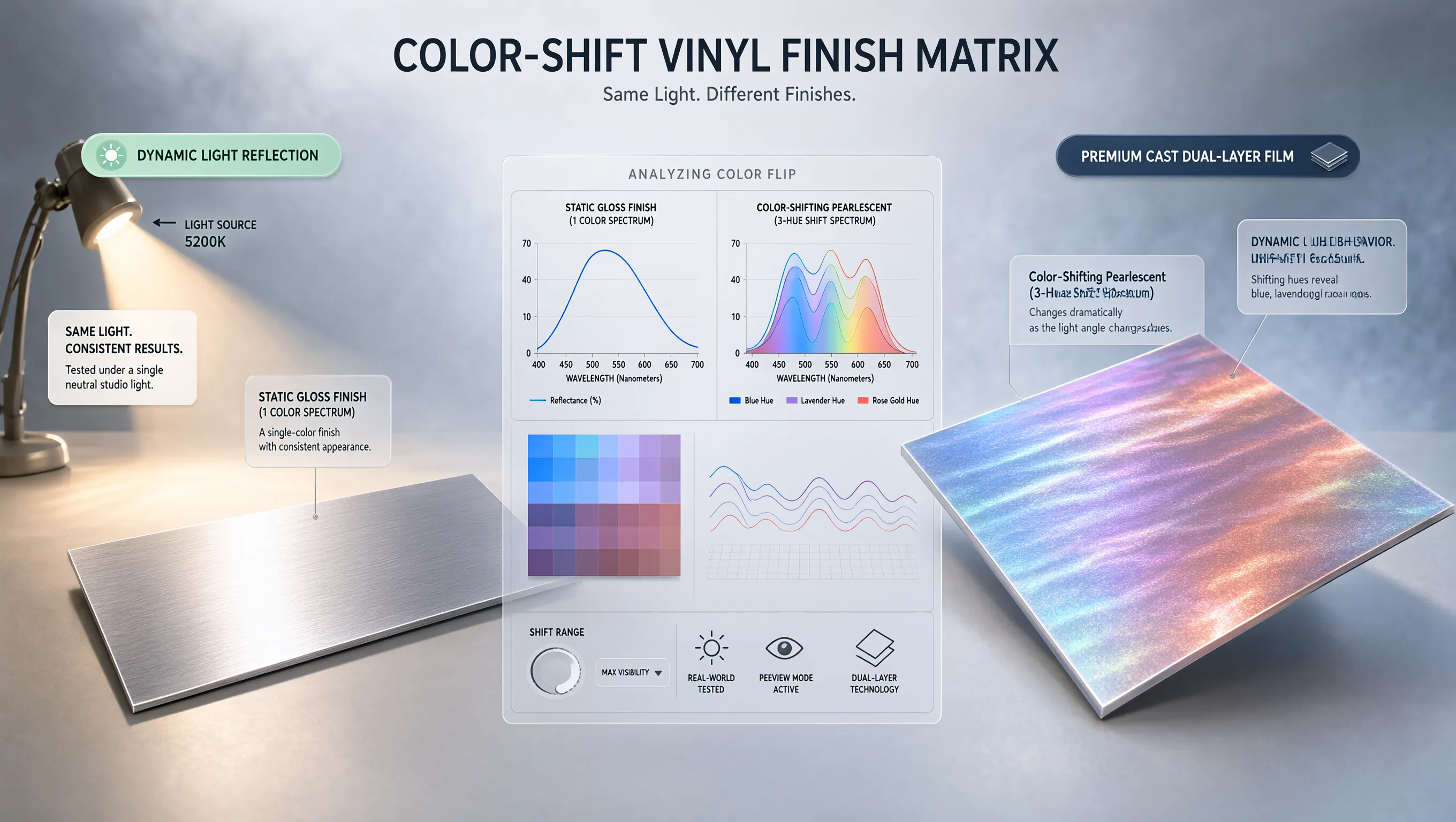 Diagram illustrating light wave interference in color shifting vinyl film