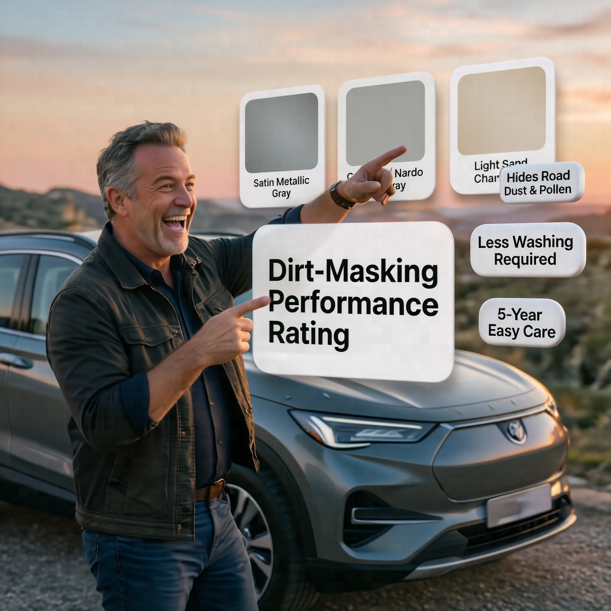 Assortment of light and neutral vinyl wrap colors effective at hiding dirt