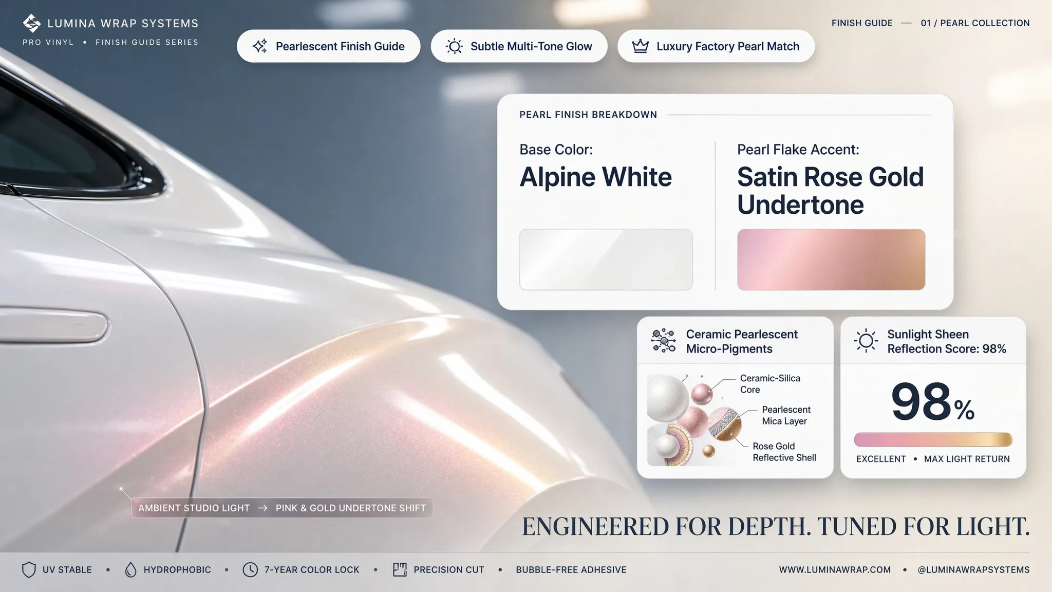 Popular color shift palette showing alpine white to rose gold transition
